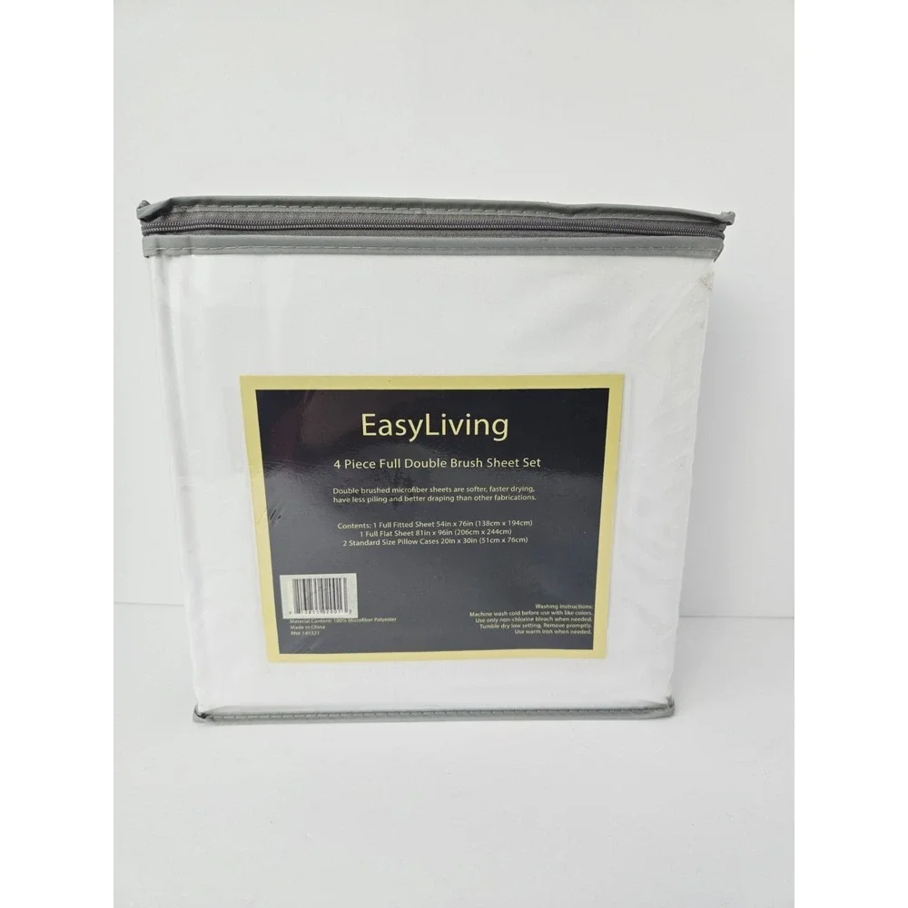 Easy Living Double Brushed Microfiber sheet set white full 4 piece NEW